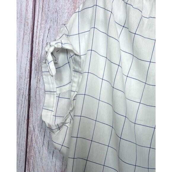 Madewell Central Tie-Sleeve Shirt in Windowpane White Blue Raglan Sleeve Size M - Picture 4 of 10